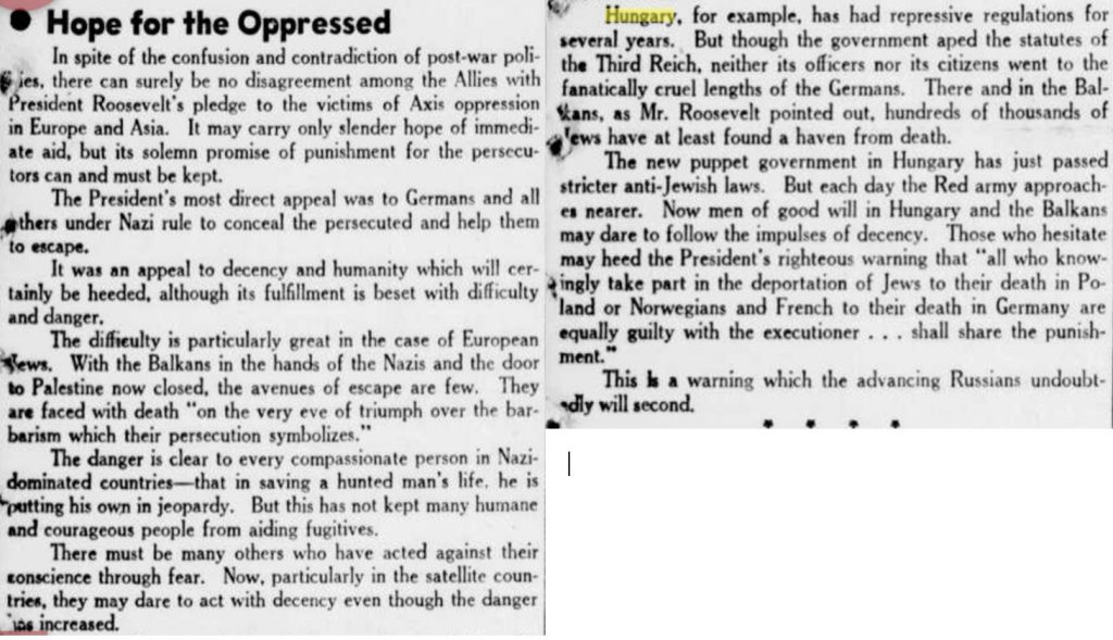 &quot;Hope for the Oppressed.&quot; Brainerd Daily Dispatch. 1944-04-03